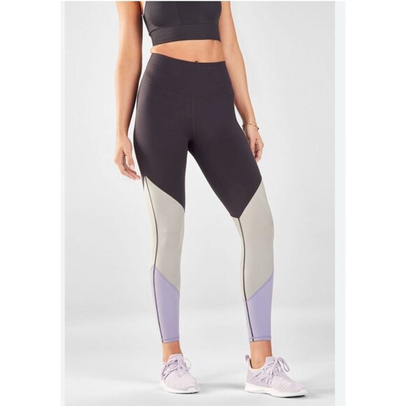 Fabletics Powerhold High Waist Leggings Womens XS Gray Purple Athletic Workout - Picture 1 of 11